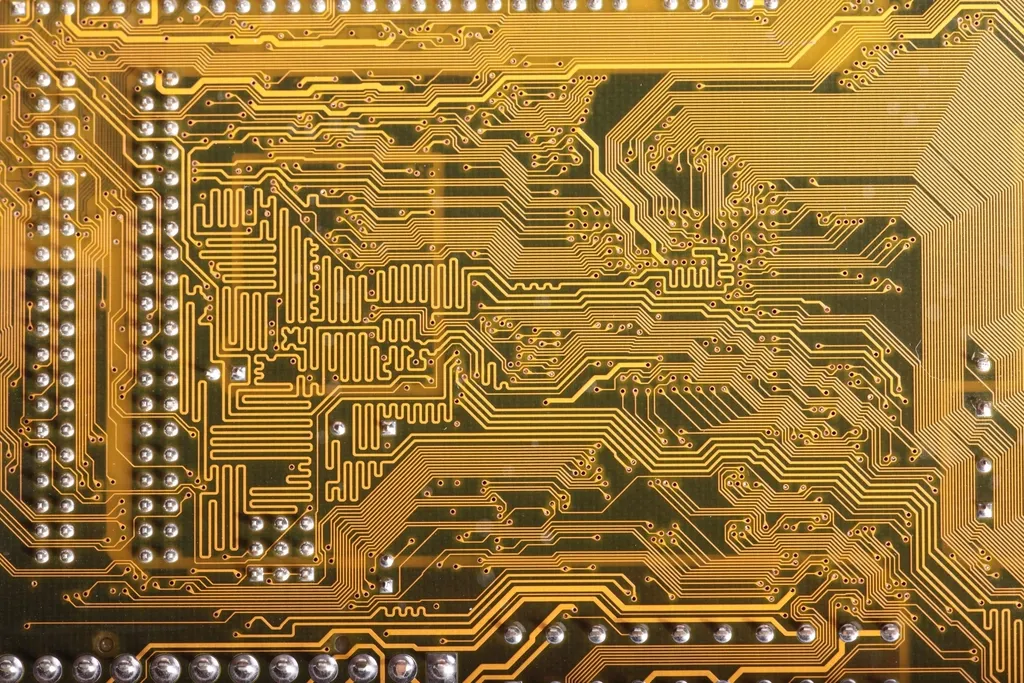 Close detail of gold-plated circuit board traces